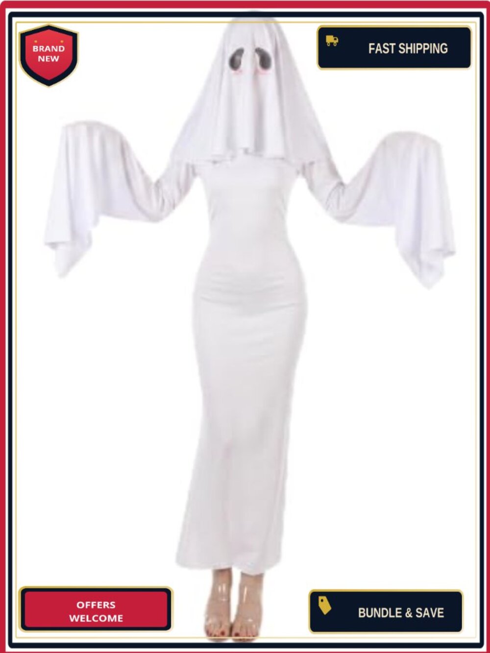 Halloween Ghost Costume Dress Set Long Sleeve Bodycon Mask Cosplay Party